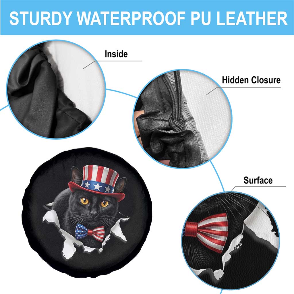 Funny Black Cat With Uncle Sam Hat Spare Tire Cover Patriotic Pet Lover