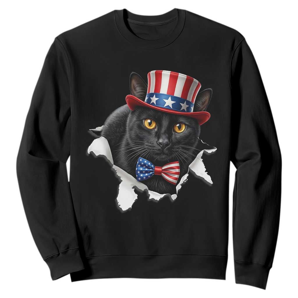 Funny Black Cat With Uncle Sam Hat Sweatshirt Patriotic Pet Lover