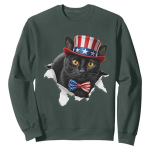 Funny Black Cat With Uncle Sam Hat Sweatshirt Patriotic Pet Lover
