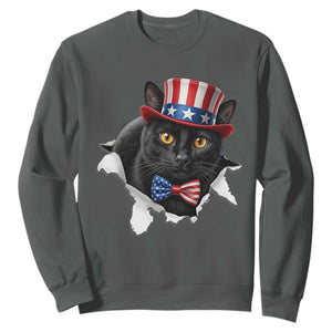Funny Black Cat With Uncle Sam Hat Sweatshirt Patriotic Pet Lover