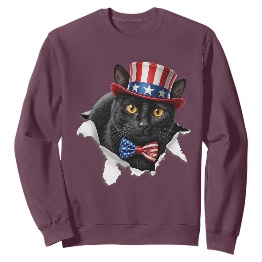 Funny Black Cat With Uncle Sam Hat Sweatshirt Patriotic Pet Lover