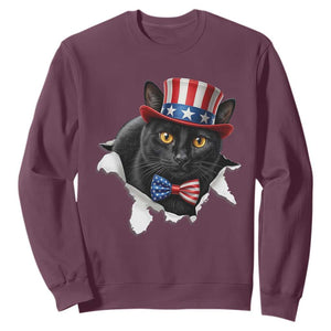 Funny Black Cat With Uncle Sam Hat Sweatshirt Patriotic Pet Lover
