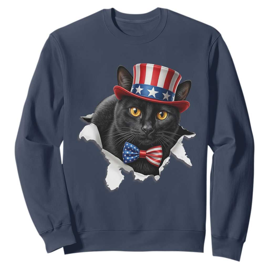 Funny Black Cat With Uncle Sam Hat Sweatshirt Patriotic Pet Lover