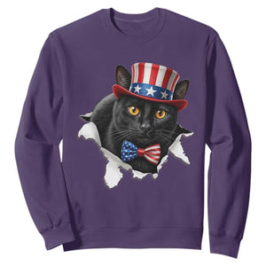 Funny Black Cat With Uncle Sam Hat Sweatshirt Patriotic Pet Lover
