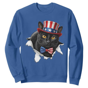 Funny Black Cat With Uncle Sam Hat Sweatshirt Patriotic Pet Lover