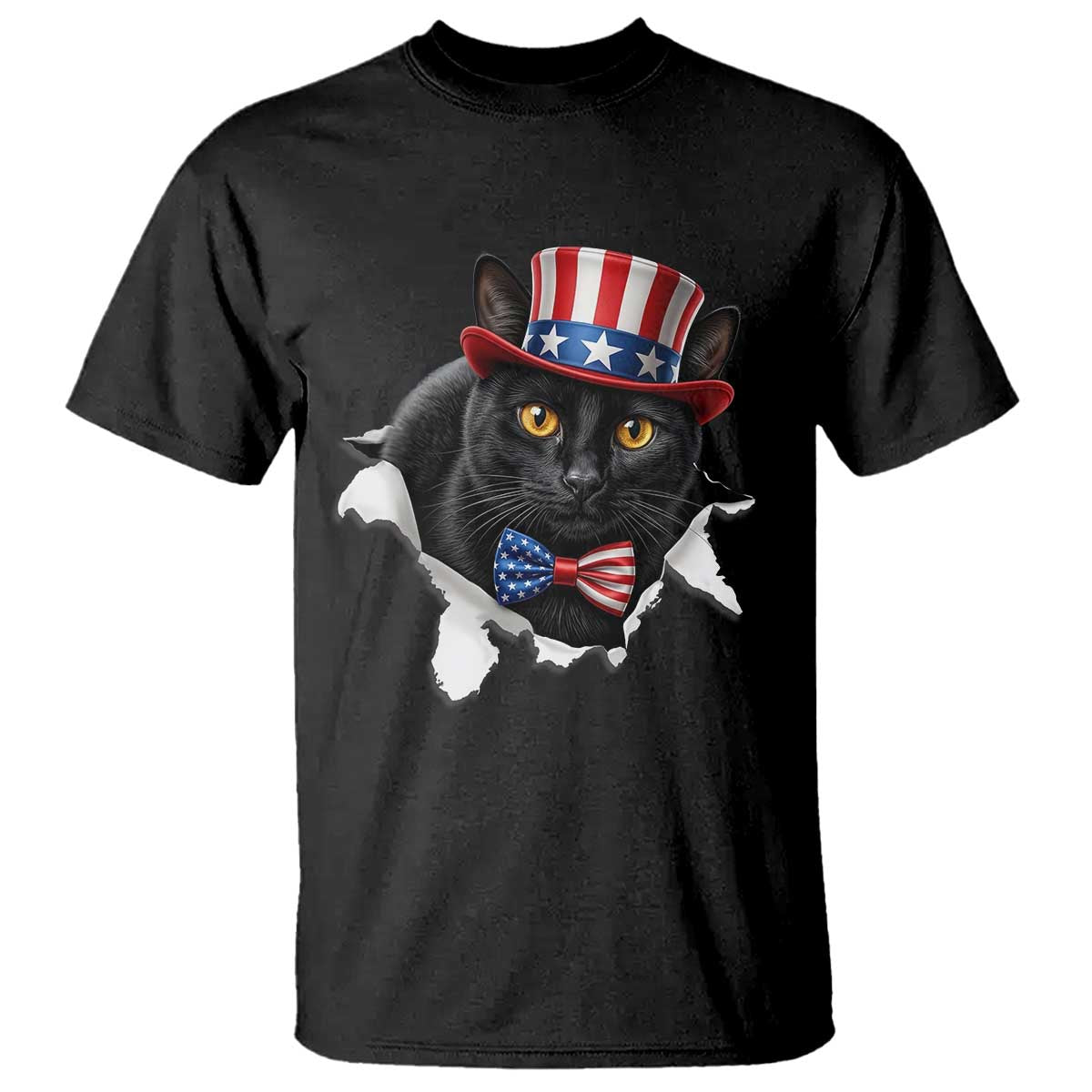 Funny Black Cat With Uncle Sam Hat T Shirt Patriotic Pet Lover