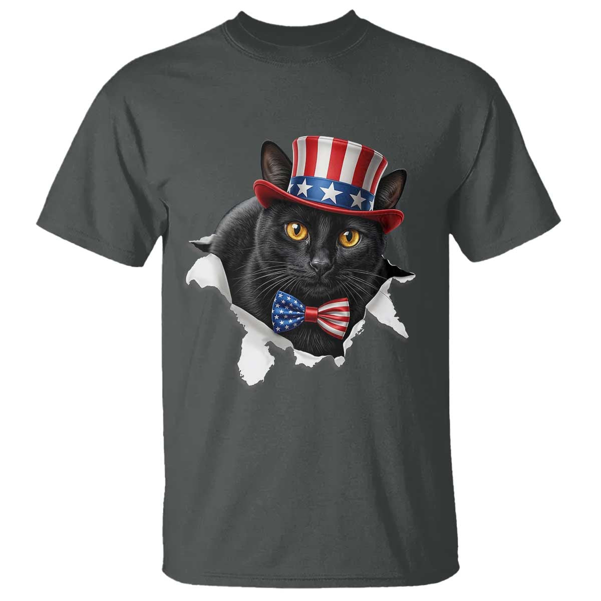 Funny Black Cat With Uncle Sam Hat T Shirt Patriotic Pet Lover