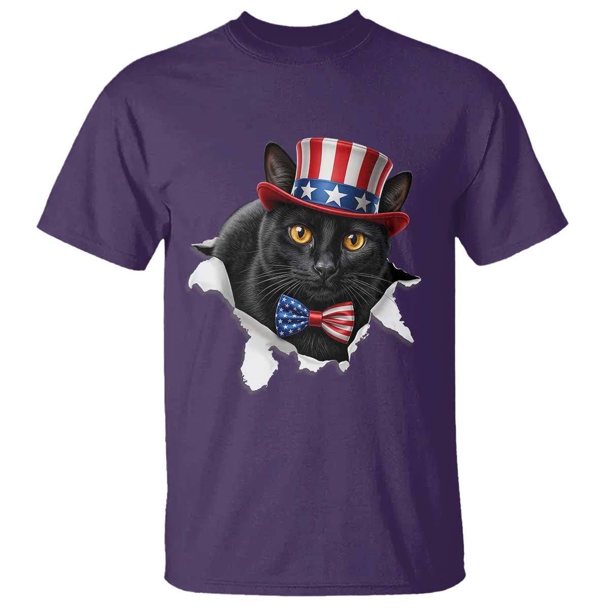 Funny Black Cat With Uncle Sam Hat T Shirt Patriotic Pet Lover