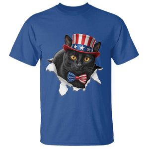 Funny Black Cat With Uncle Sam Hat T Shirt Patriotic Pet Lover