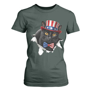 Funny Black Cat With Uncle Sam Hat T Shirt For Women Patriotic Pet Lover