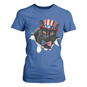 Funny Black Cat With Uncle Sam Hat T Shirt For Women Patriotic Pet Lover