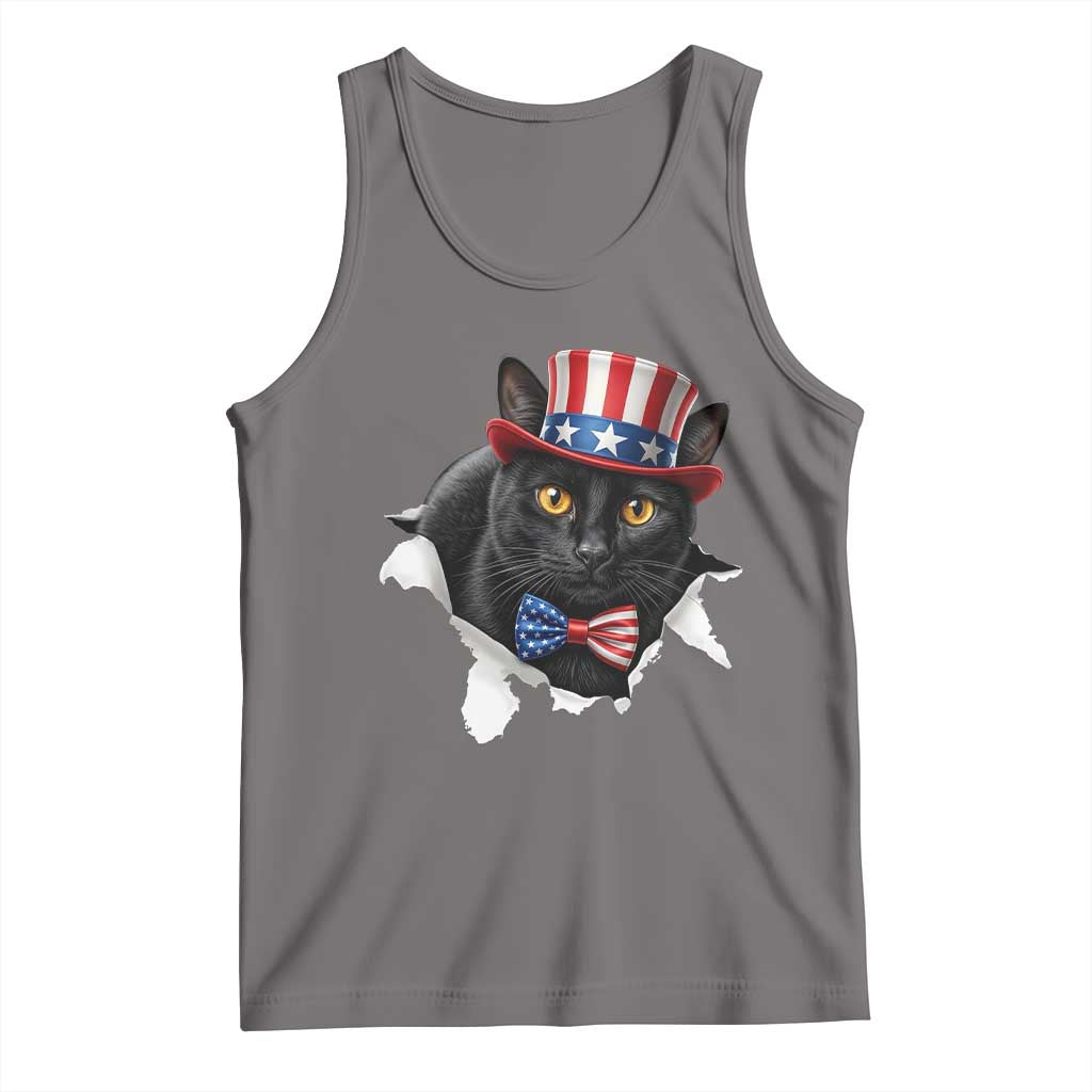Funny Black Cat With Uncle Sam Hat Tank Top Patriotic Pet Lover