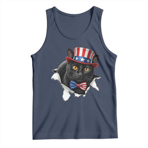 Funny Black Cat With Uncle Sam Hat Tank Top Patriotic Pet Lover