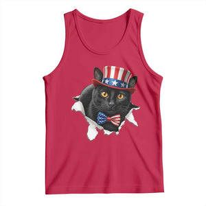 Funny Black Cat With Uncle Sam Hat Tank Top Patriotic Pet Lover