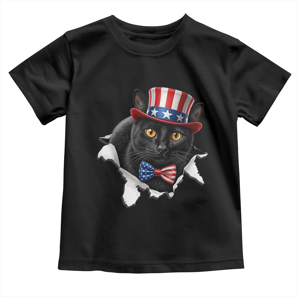 Funny Black Cat With Uncle Sam Hat Toddler T Shirt Patriotic Pet Lover