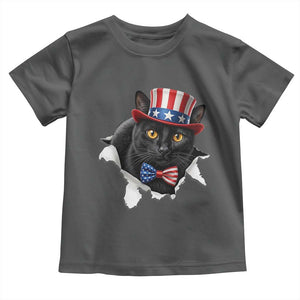 Funny Black Cat With Uncle Sam Hat Toddler T Shirt Patriotic Pet Lover