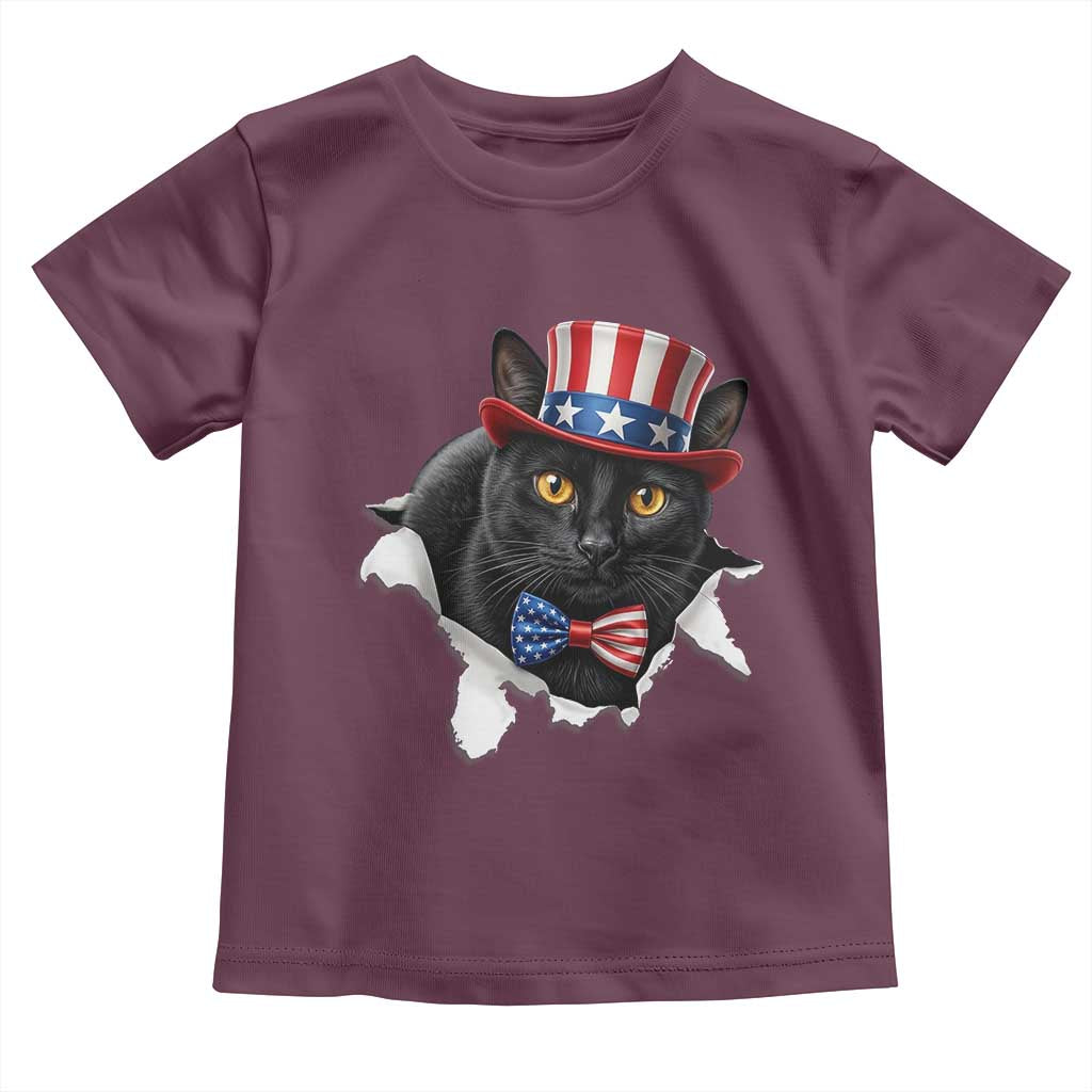 Funny Black Cat With Uncle Sam Hat Toddler T Shirt Patriotic Pet Lover