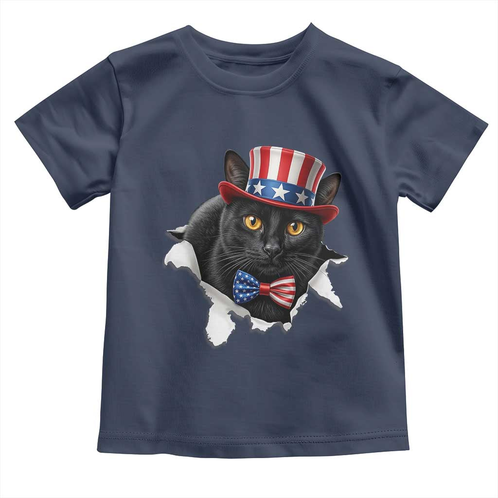 Funny Black Cat With Uncle Sam Hat Toddler T Shirt Patriotic Pet Lover