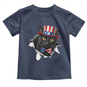 Funny Black Cat With Uncle Sam Hat Toddler T Shirt Patriotic Pet Lover