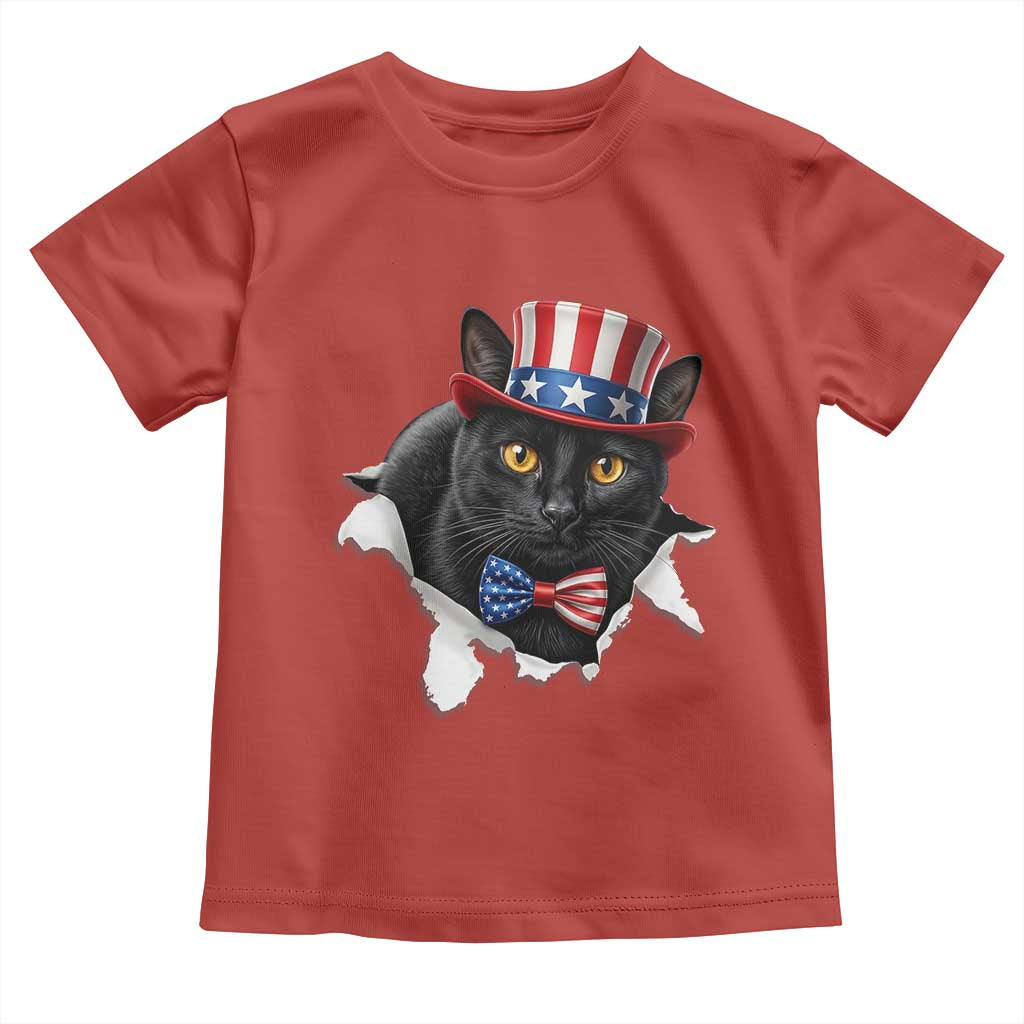 Funny Black Cat With Uncle Sam Hat Toddler T Shirt Patriotic Pet Lover