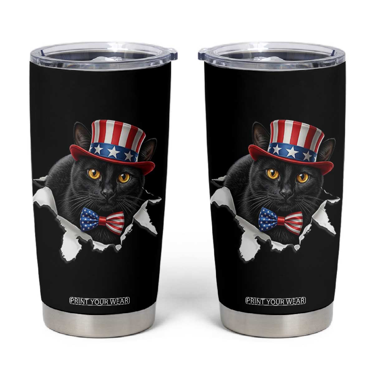 Funny Black Cat With Uncle Sam Hat Tumbler Cup Patriotic Pet Lover
