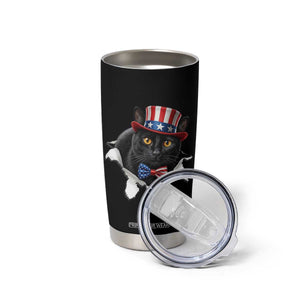 Funny Black Cat With Uncle Sam Hat Tumbler Cup Patriotic Pet Lover