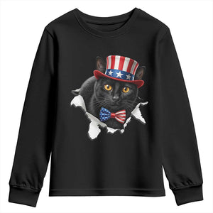 Funny Black Cat With Uncle Sam Hat Youth Sweatshirt Patriotic Pet Lover