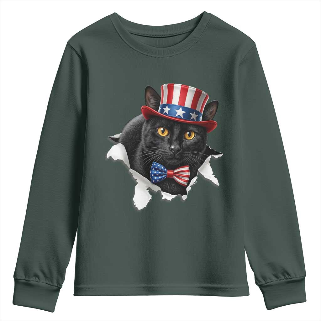 Funny Black Cat With Uncle Sam Hat Youth Sweatshirt Patriotic Pet Lover