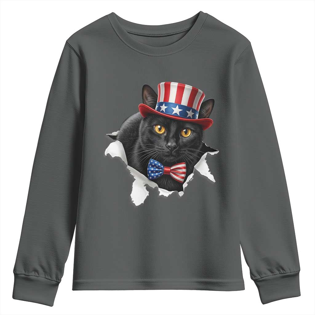 Funny Black Cat With Uncle Sam Hat Youth Sweatshirt Patriotic Pet Lover