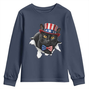 Funny Black Cat With Uncle Sam Hat Youth Sweatshirt Patriotic Pet Lover