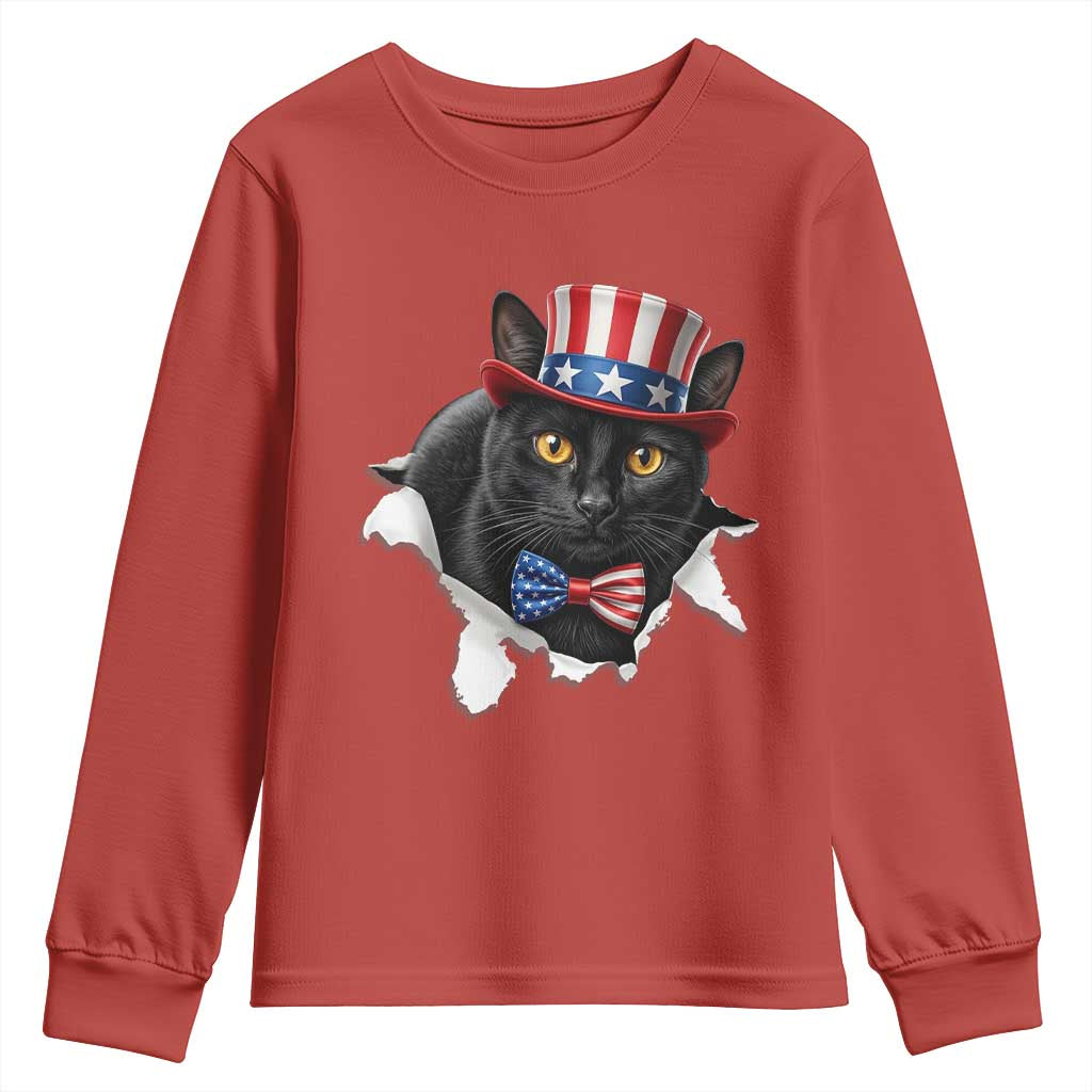 Funny Black Cat With Uncle Sam Hat Youth Sweatshirt Patriotic Pet Lover