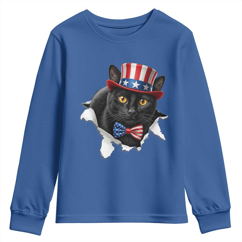 Funny Black Cat With Uncle Sam Hat Youth Sweatshirt Patriotic Pet Lover