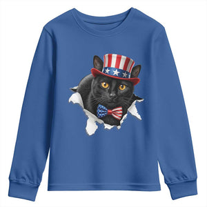 Funny Black Cat With Uncle Sam Hat Youth Sweatshirt Patriotic Pet Lover