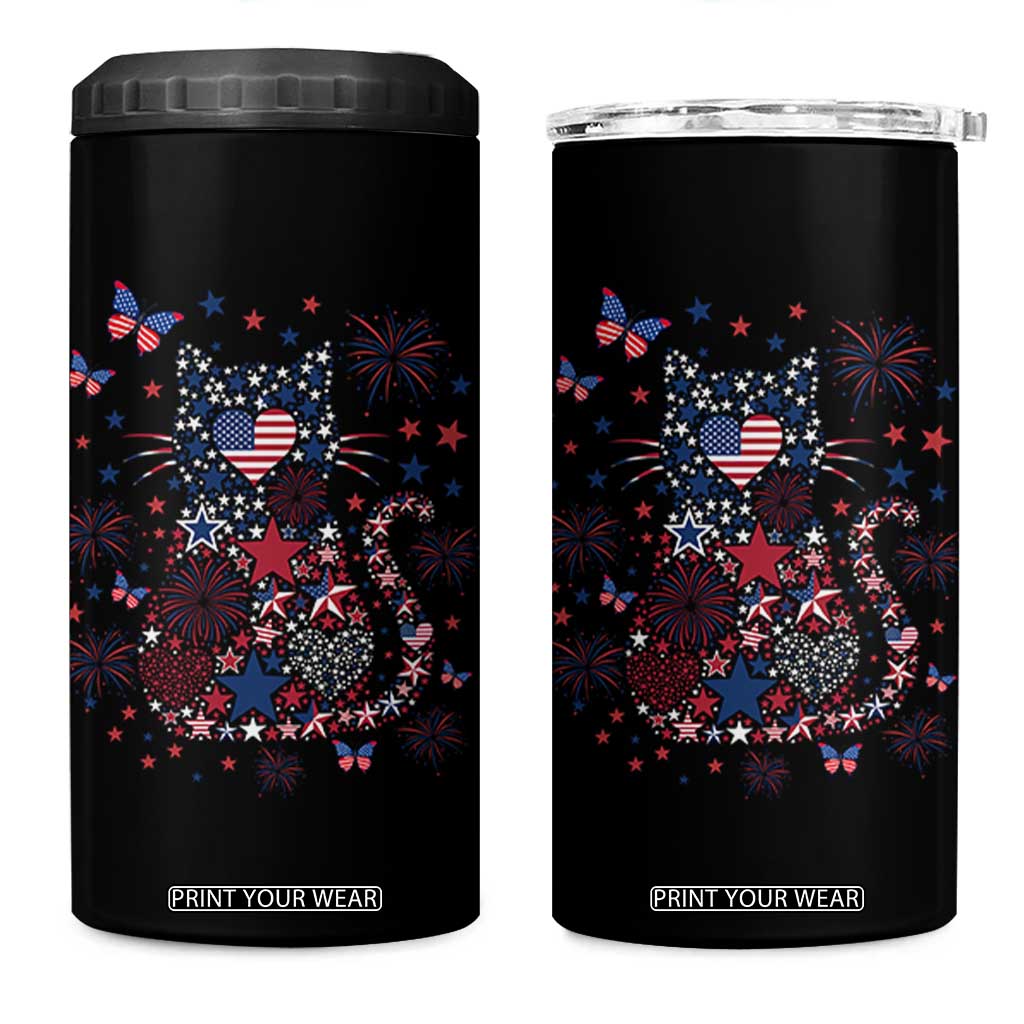 Funny Patriotic Cat Lover 4 in 1 Can Cooler Tumbler 4th Of July Freedom