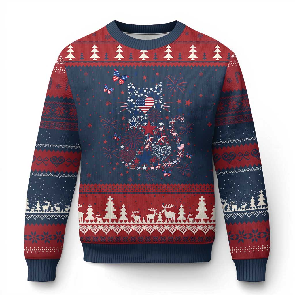 Funny Patriotic Cat Lover Ugly Christmas Sweater 4th Of July Freedom TS12 Navy Red Print Your Wear