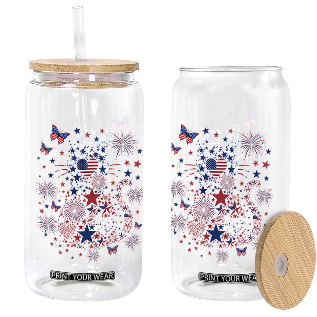 Funny Patriotic Cat Lover Glass Can 4th Of July Freedom