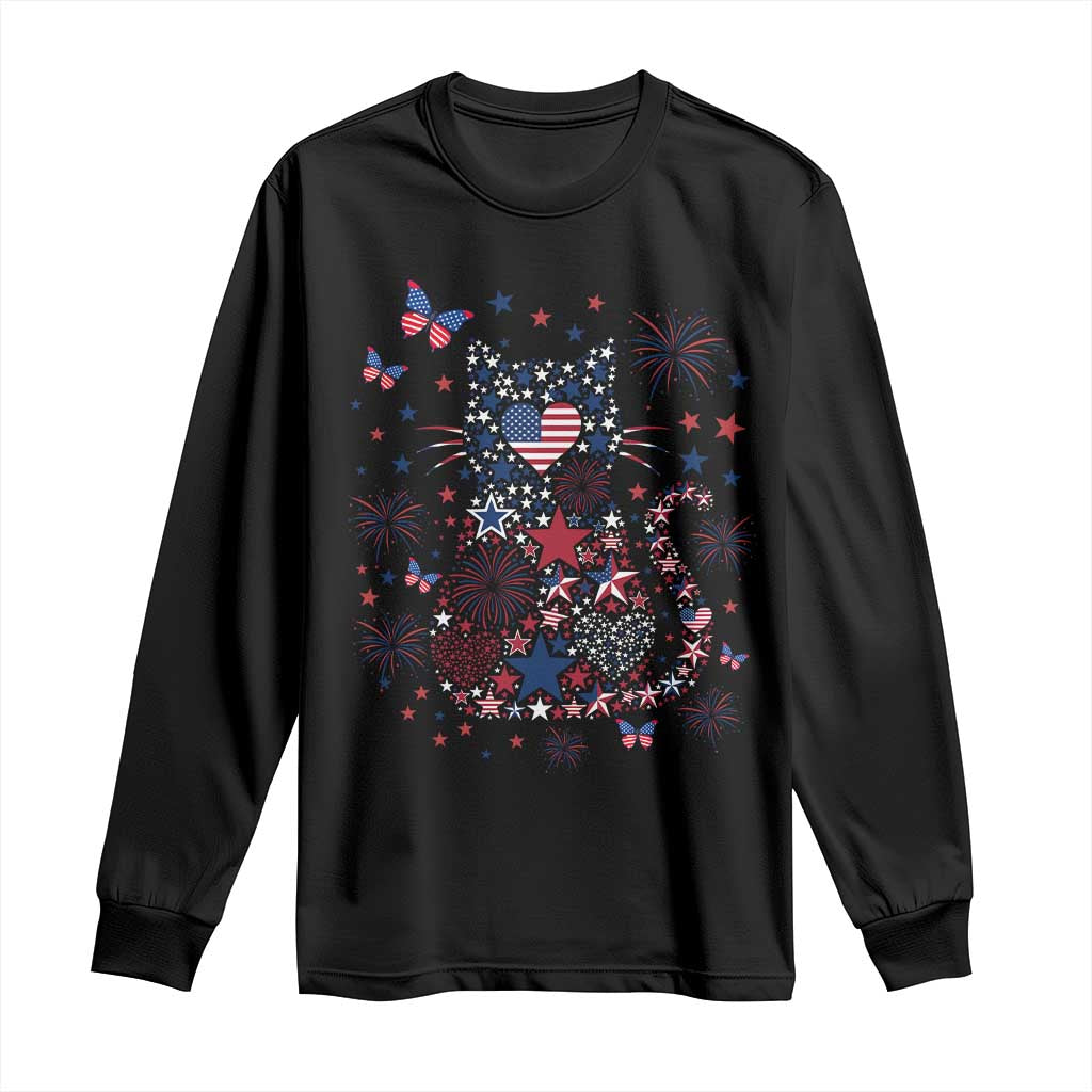Funny Patriotic Cat Lover Long Sleeve Shirt 4th Of July Freedom