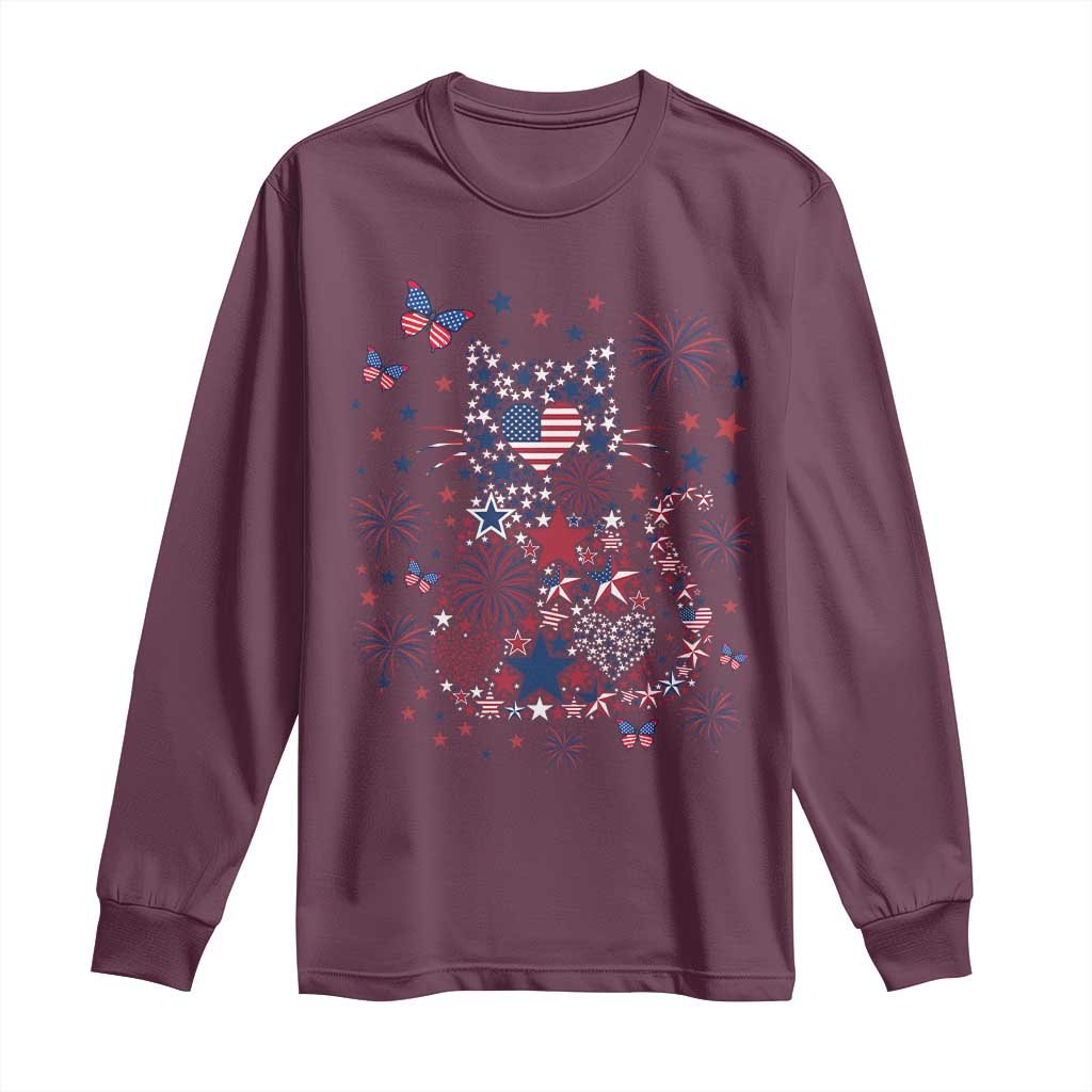Funny Patriotic Cat Lover Long Sleeve Shirt 4th Of July Freedom