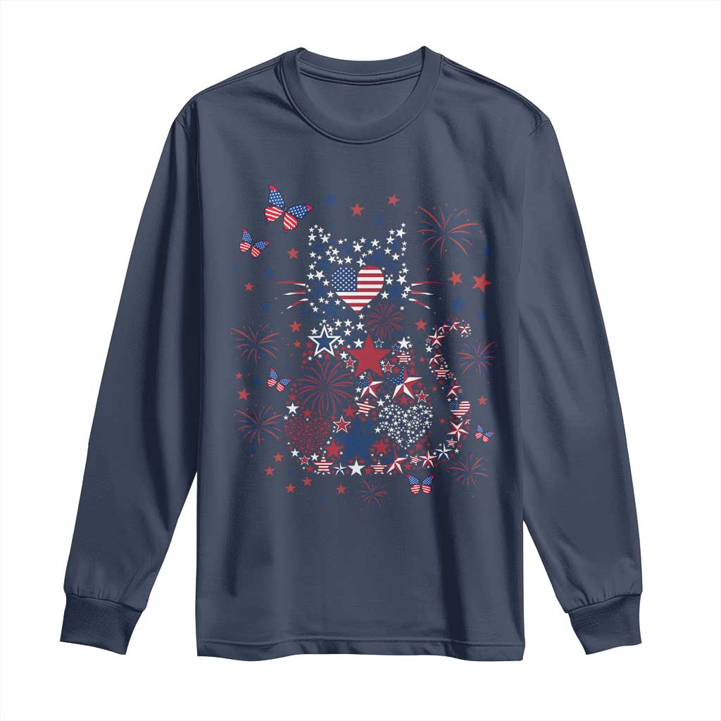 Funny Patriotic Cat Lover Long Sleeve Shirt 4th Of July Freedom