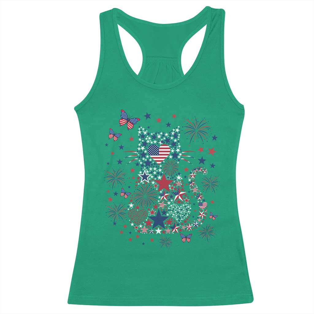 Funny Patriotic Cat Lover Racerback Tank Top 4th Of July Freedom