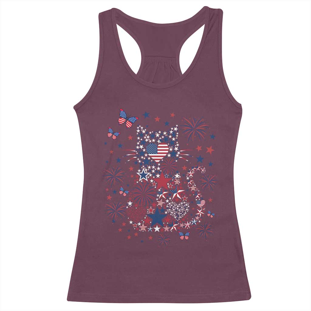 Funny Patriotic Cat Lover Racerback Tank Top 4th Of July Freedom