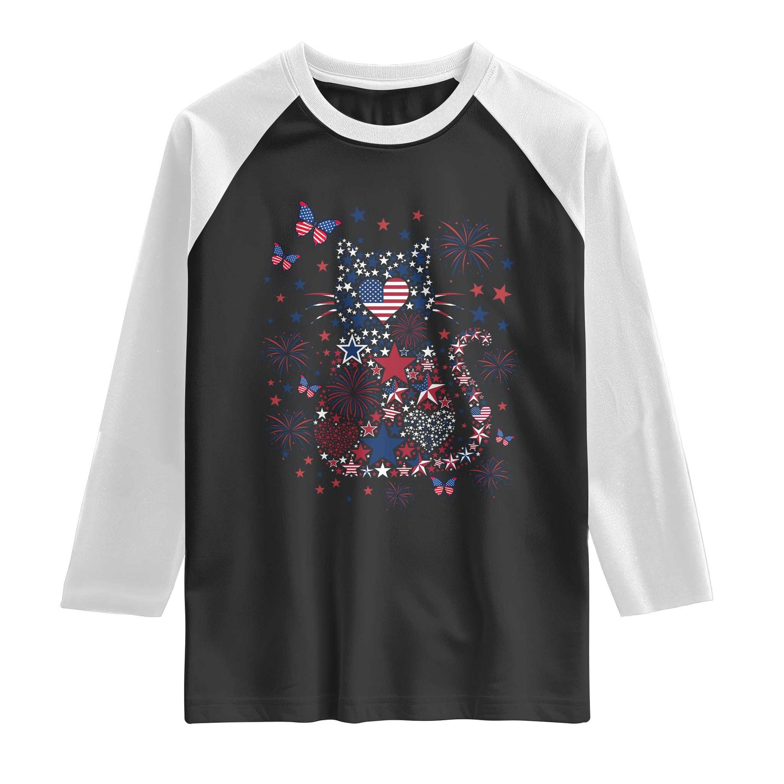 Funny Patriotic Cat Lover Raglan Shirt 4th Of July Freedom TS12 Black White Print Your Wear