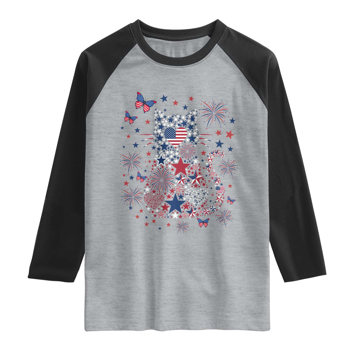 Funny Patriotic Cat Lover Raglan Shirt 4th Of July Freedom