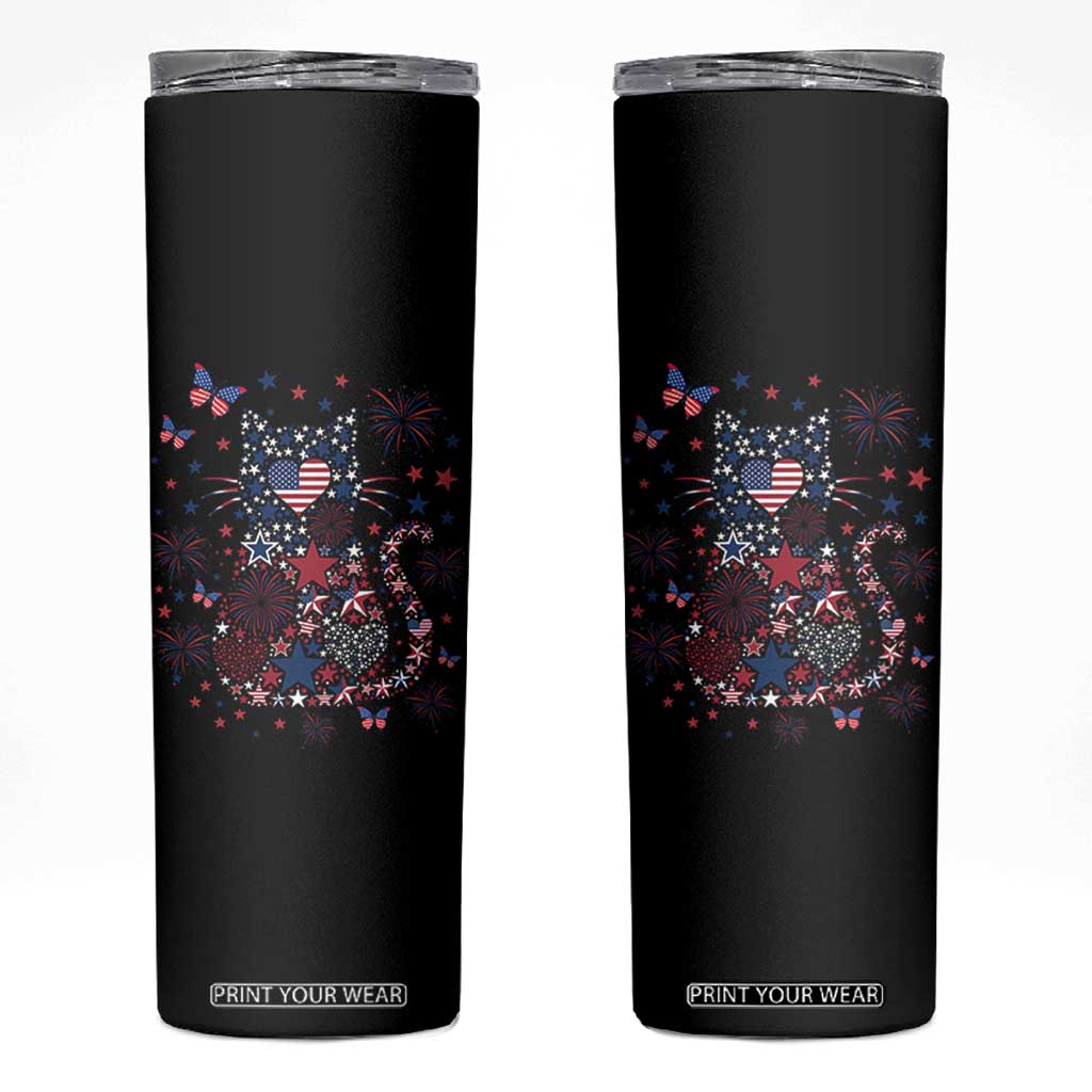 Funny Patriotic Cat Lover Skinny Tumbler 4th Of July Freedom