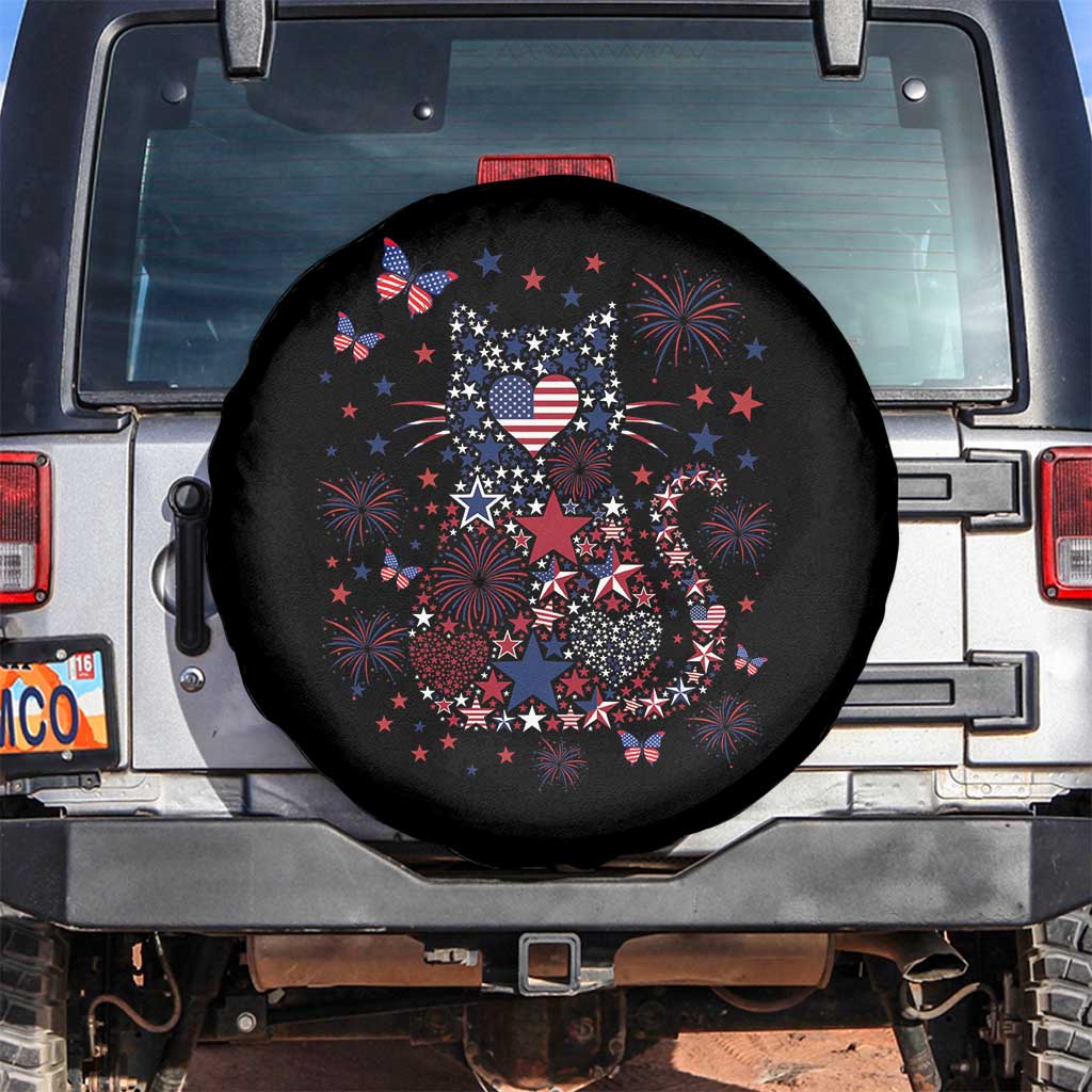 Funny Patriotic Cat Lover Spare Tire Cover 4th Of July Freedom TS12 No hole Black Print Your Wear