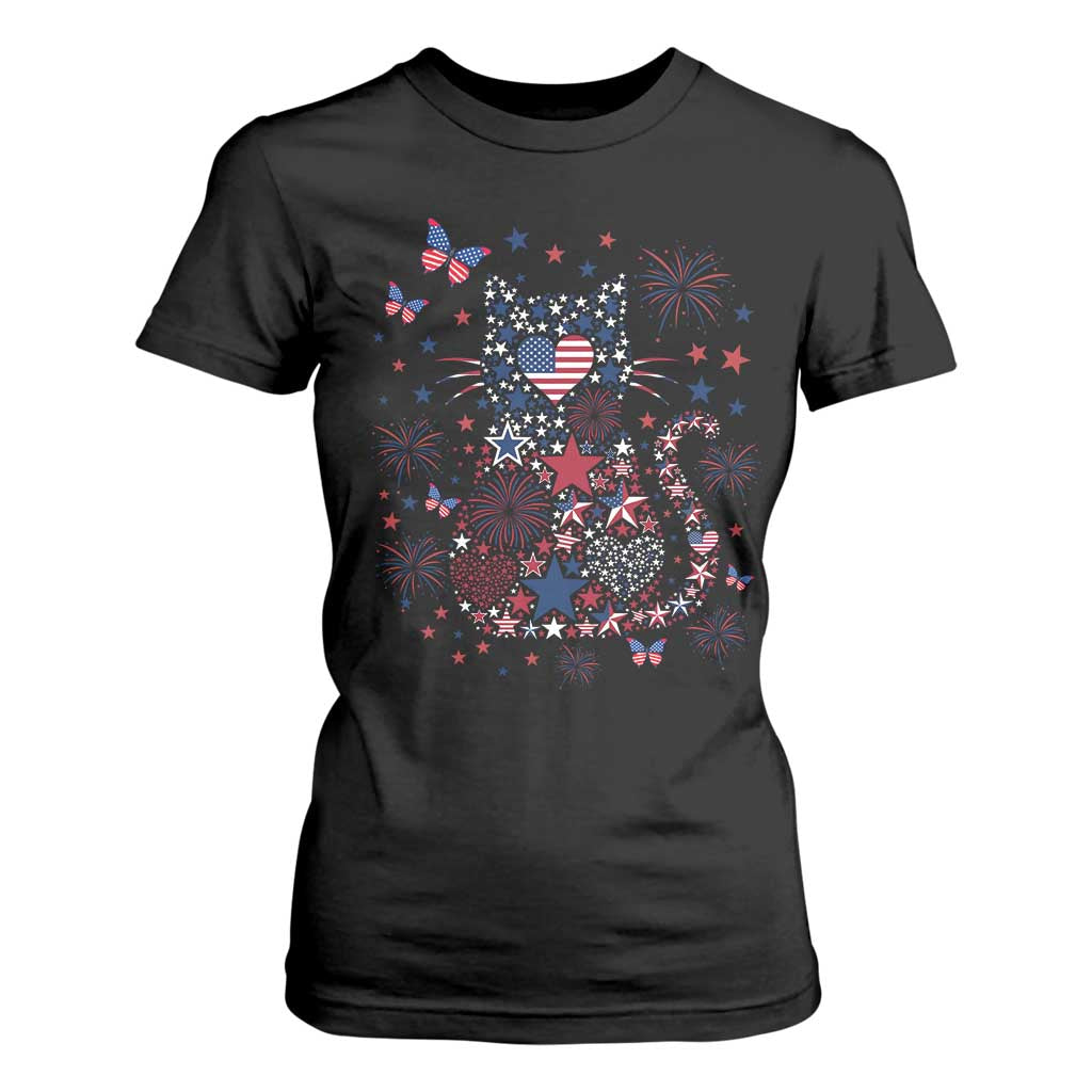 Funny Patriotic Cat Lover T Shirt For Women 4th Of July Freedom