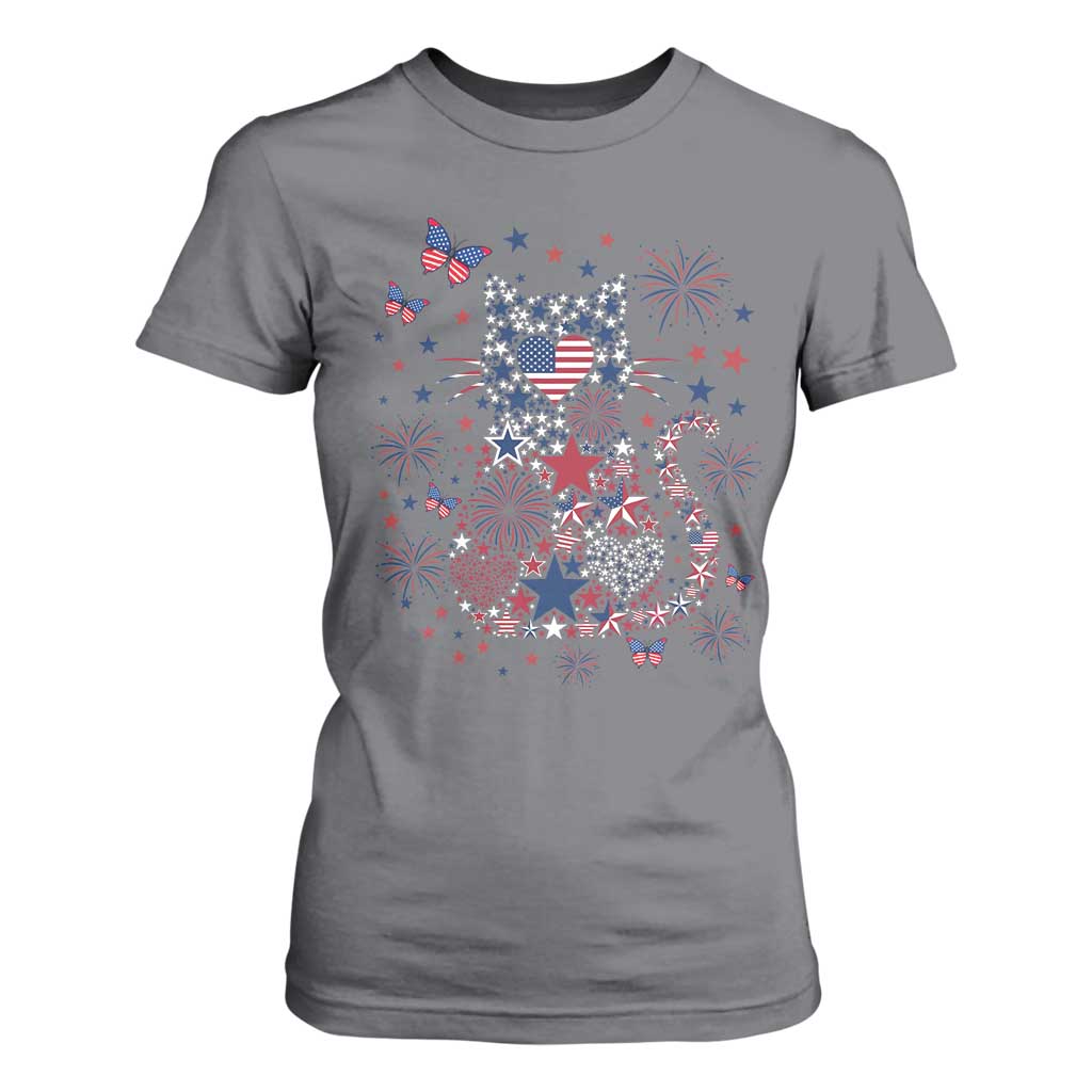 Funny Patriotic Cat Lover T Shirt For Women 4th Of July Freedom