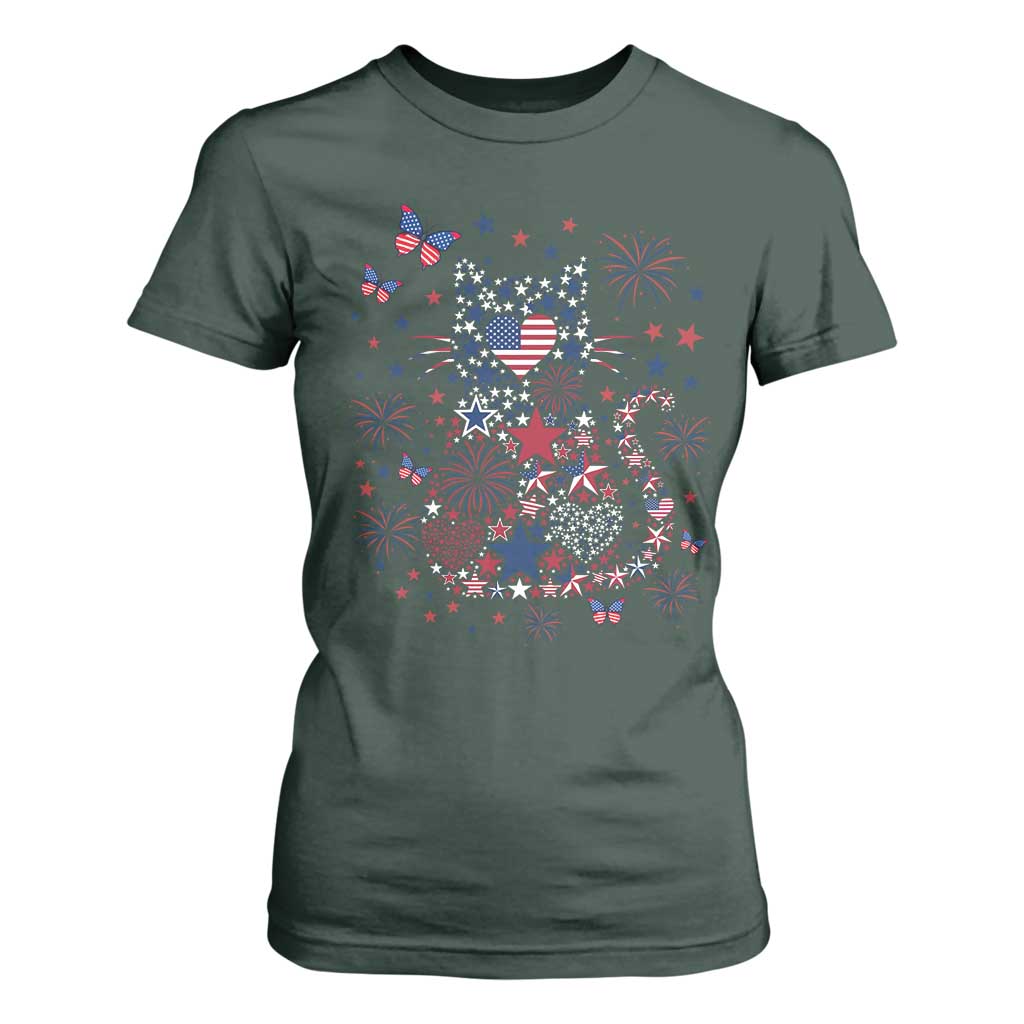 Funny Patriotic Cat Lover T Shirt For Women 4th Of July Freedom