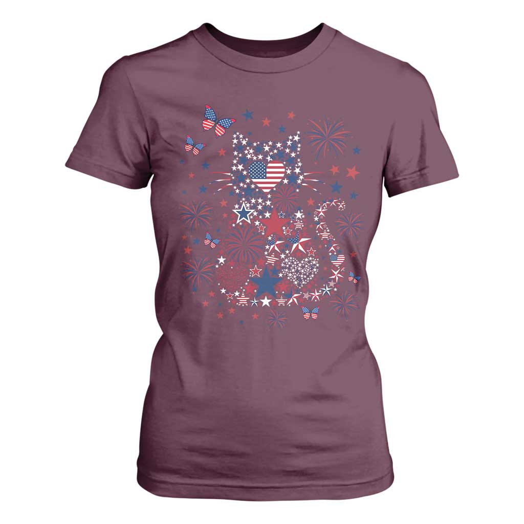 Funny Patriotic Cat Lover T Shirt For Women 4th Of July Freedom