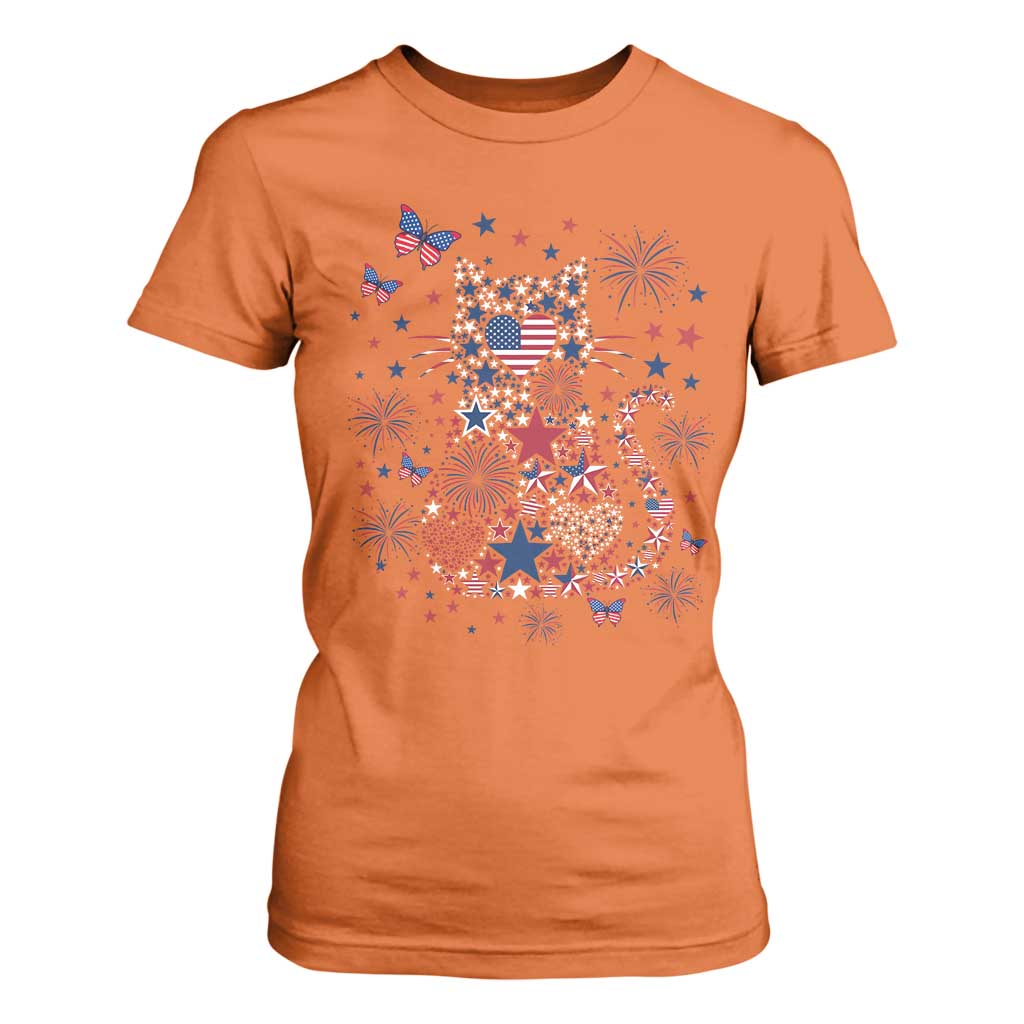 Funny Patriotic Cat Lover T Shirt For Women 4th Of July Freedom
